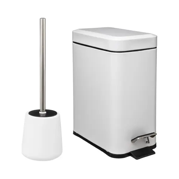 5Five Badkamer/toilet Accessoires - Wc-borstel En Pedaalemmer 5L - Wit thumbnail