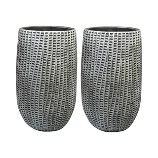 Ter Steege Bloempot/plantenpot - 2x - Hoog - Zwart/metaal - D15/H24 Cm - Voor Binnen