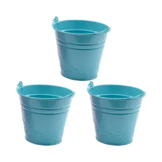 Decoris Bloempot/plantenpot Bloemen Relief - 3x - Zink - D11 Cm - Blauw