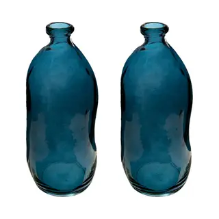 Atmosphera Bloemenvaas Pisa - 2x - Organische Fles Vorm - Blauw Glas - H36 X D15 Cm