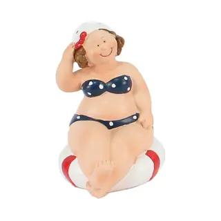 Gerkimex Home Decoratie Beeldje Dikke Dame - Zittend - Blauw Badpak - 10 Cm