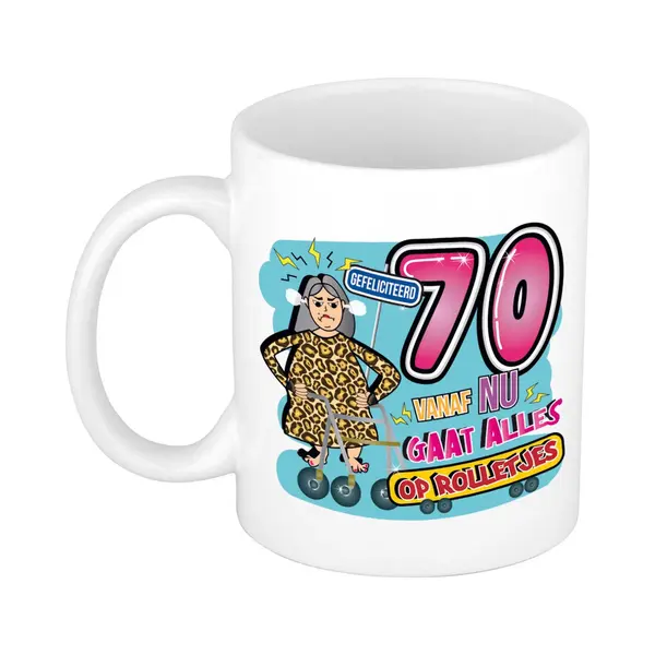 Bellatio Decorations Cadeau / Verjaardag Mok 70 Jaar - Vrouw - Rollator- Keramiek - Vrouwen Cadeautjes thumbnail