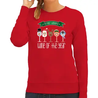 Bellatio Decorations Foute Kersttrui/sweater Dames - Kerst Wijn Glazen - Rood - Drank/wine L