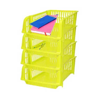 Plasticforte Stapelbare Opbergmand - 4x - Groen - 16L - Kunststof - 38 X 28 X 15 Cm