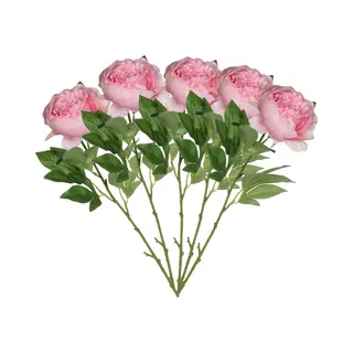 Mica Decorations Kunstbloem Pioenroos - 5x - Roze - 76 Cm - Polyester - Decoratie Bloemen Rozen