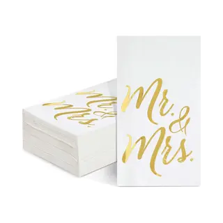 Joya Party® Mr & Mrs Servetten Wit Met Goud Voor Een Bruiloft Of Feest | Gouden Letters Op Servet | Set Van 50 Stuks