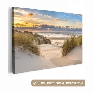 OneMillionCanvasses Canvas Schilderij - Strand En Zee 120x80 - Kamer Decoratie Accessoires Duinen - Beach Schilderijen Woonkamer - Wanddecoratie Slaapkamer - Wall
