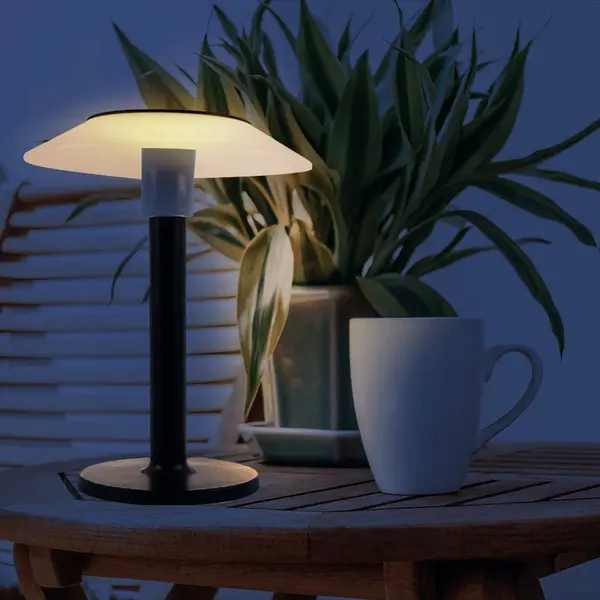 RexTech Solar Tafellamp Juno - Warm Wit Licht - Tuinverlichting Op Zonne-energie - Zwart Met Rvs thumbnail