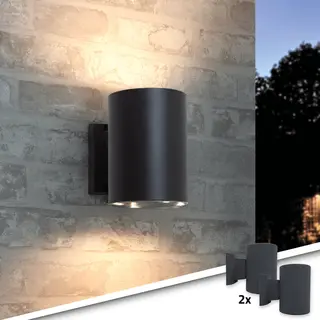 RexTech Solar Wandlamp Buiten 'Sverre' Rond - Voordeelset Van 2 Stuks - Up Down Light - Warm Wit Licht - Tuinverlichting Op Zonne-energie Geschikt Voor