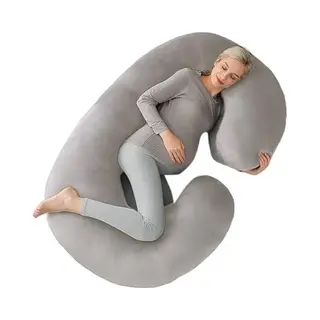 Earkings Zwangerschapskussen Zijslaapkussen 140x70cm C-vorm Met Afneembare Hoes - Body Pillow Lichtgrijs