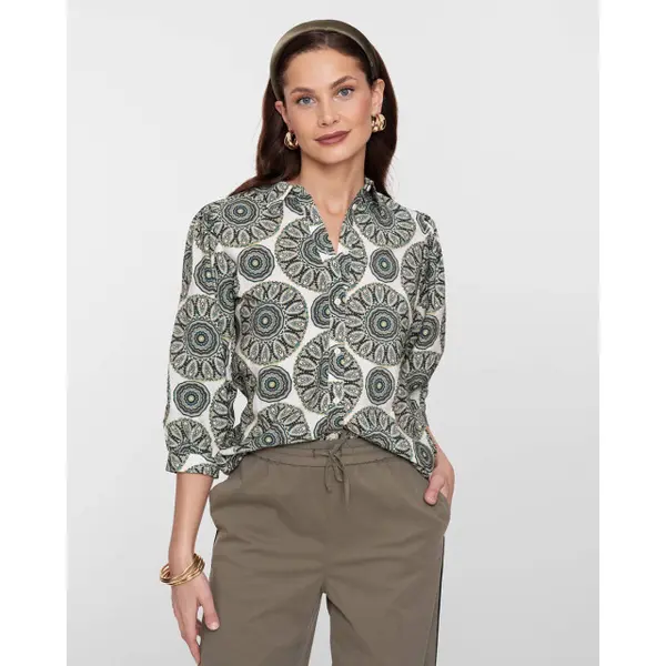 Geisha Blouse Met Print 63253 20 Green/ecru Dames Maat - S thumbnail