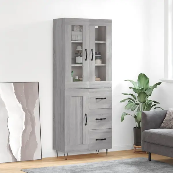 Highboard Grey Sonoma 69.5x34x180 Cm Engineered Wood Vidaxl thumbnail