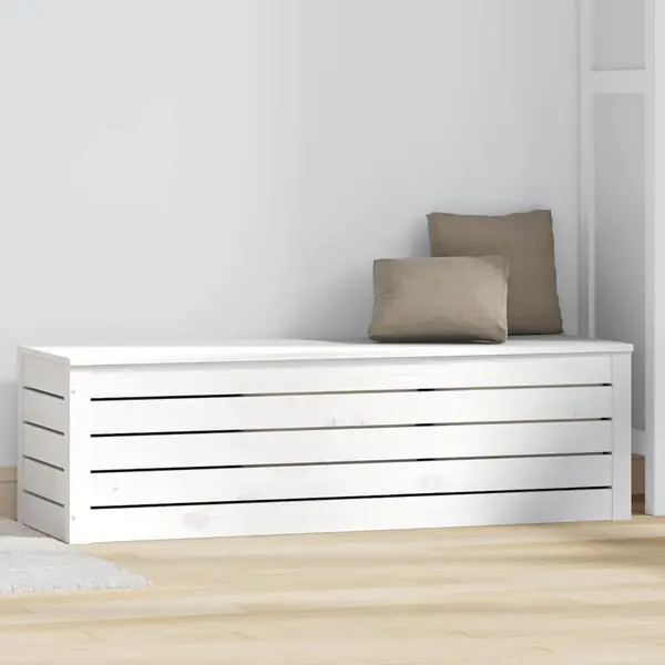 VidaXL White Solid Pine Wood Storage Box With Lid 109 X 36.5 X 33cm thumbnail