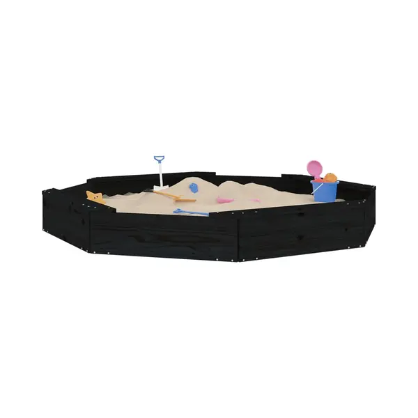 Sandbox With Seats Black Octagon Solid Wood Pine Vidaxl thumbnail