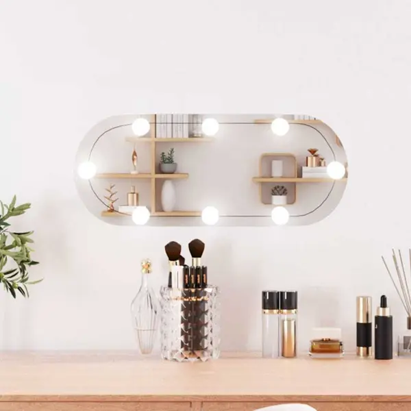 Wall Mirror With Led Lights 20x50 Cm Glass Oval Vidaxl thumbnail