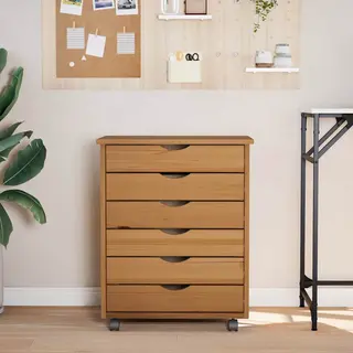 VidaXL Rolling Cabinet Trolley With Drawers Honey Brown Solid Wood Pine Moss