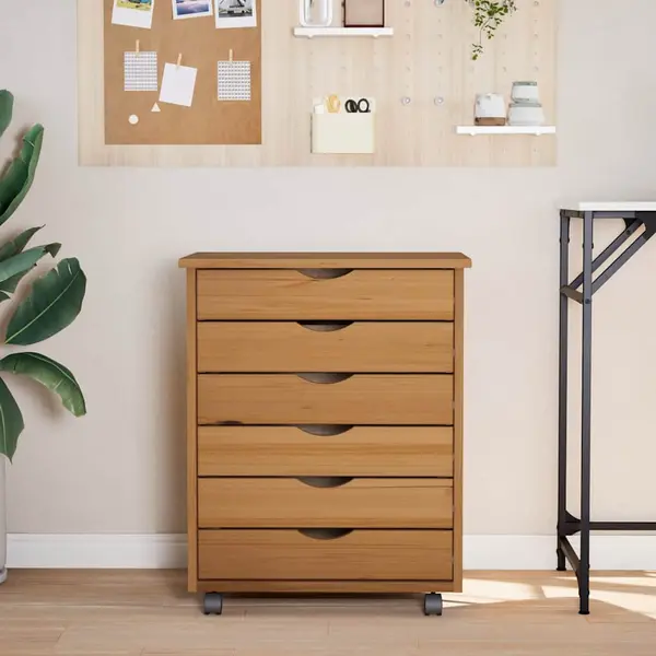 VidaXL Rolling Cabinet Trolley With Drawers Honey Brown Solid Wood Pine Moss thumbnail