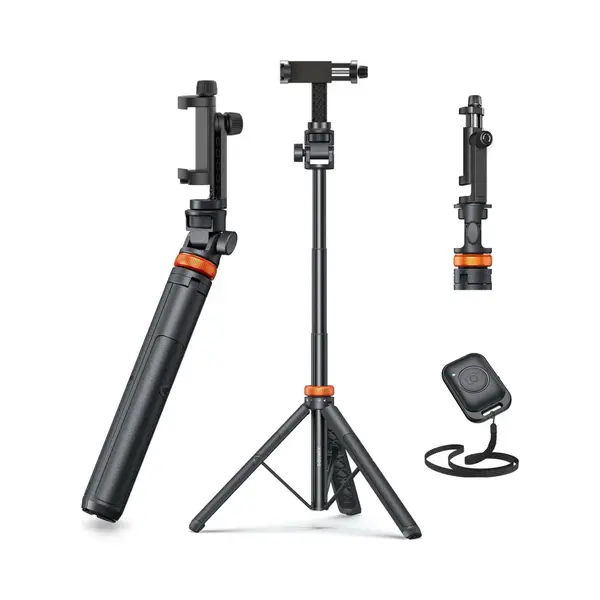 Sounix Telefoon Statief - SelfieStick Tripod Met Bluetooth Afstandsbediening - Tot 158 Cm Hoog - Tripod Smartphone - Action Camera Statief - Zwart thumbnail