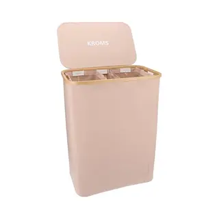 Kroms Wasmand 3 Vakken - Zand - 160L - Extra Groot Model - Inclusief Nl & En Labels – Wassorteerder Bamboe - Laundry Basket - Wasmand Met Deksel -