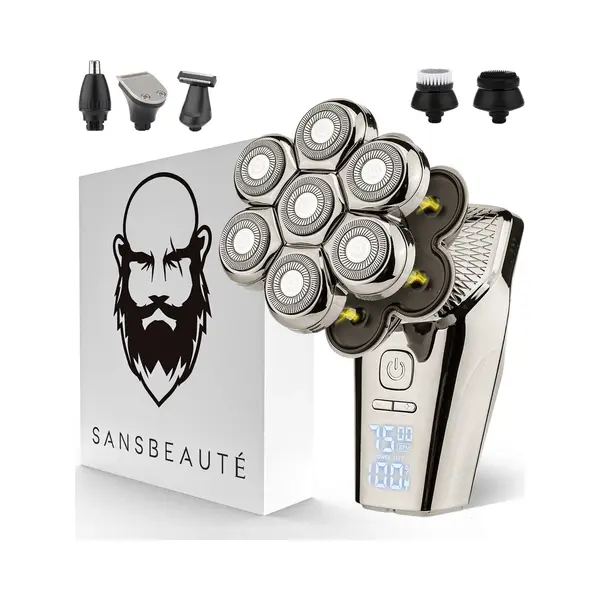 6-in-1 Scheerapparaat Mannen – Trimmer - Tondeuse - Sansbeauté® SkullSharp Pro Max - Electric Face & Head Shaver - Hoofd Kaal Scheren – Nat & thumbnail