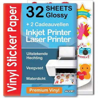 AgoDeo - Glossy Vinyl Stickervellen A4 - 32 + 2 Bonusvellen - Waterbestendig