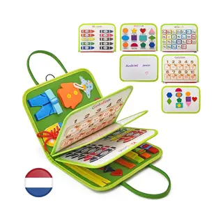 Intellikids Montessori Activiteiten Boek - Uitgebreide Versie - Nederlands - Busy Board - Perfect Voor Op Vakantie - 8-pagina's - Klok Lezen - Motoriek Map Voor