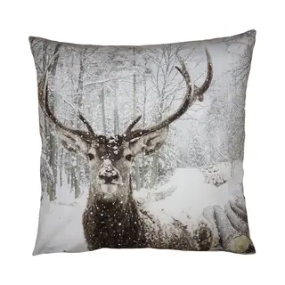 Clayre & Eef Kussenhoes 45x45 Cm Bruin Wit Polyester Hert