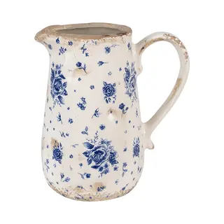 Clayre & Eef Decoratie Kan 16x12x18 Cm Beige Blauw Keramiek Roosjes