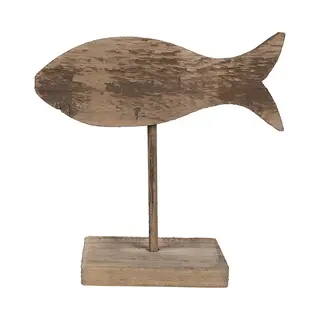 Clayre & Eef Beeld Vis 20 Cm Bruin Hout