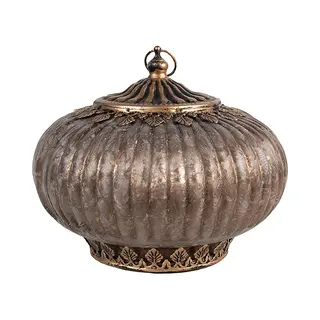Clayre & Eef Led Lantaarn Ø 17x14 Cm Bruin Koperkleurig Glas