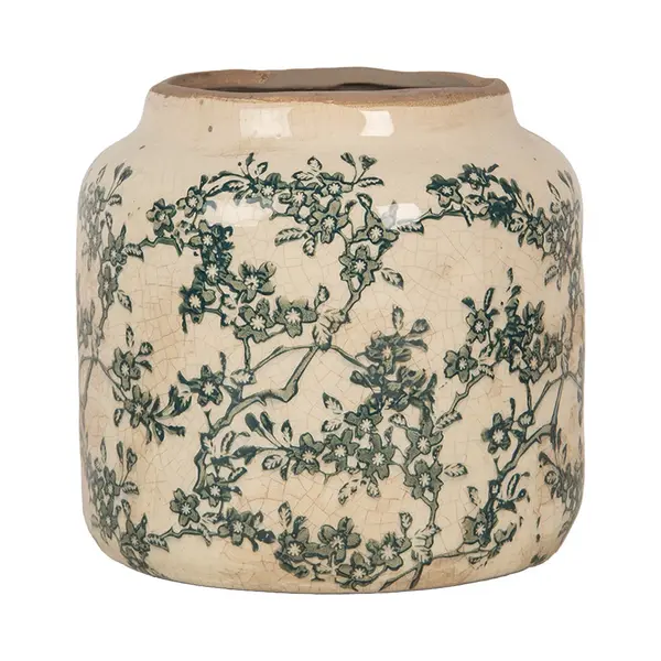 Clayre & Eef Bloempot Ø 15x14 Cm Beige Keramiek Bloemen thumbnail