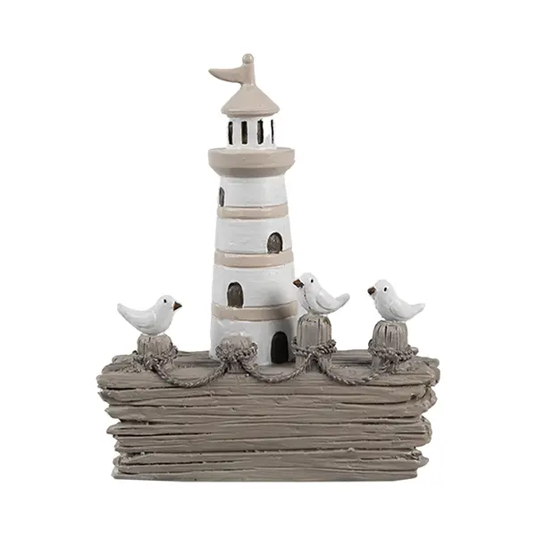 Clayre & Eef Decoratie Beeld Vuurtoren 10x4x12 Cm Wit Bruin Kunststof thumbnail