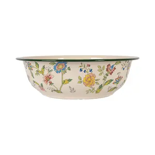 Clayre & Eef Decoratie Schaal Ø 30x9 Cm Beige Metaal Bloemen