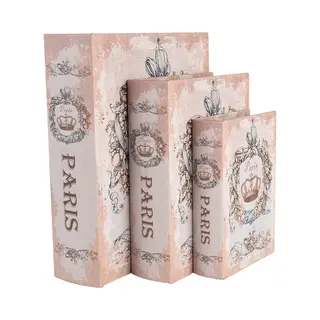 Clayre & Eef Opbergdoos Set Van 3 Boeken 27 /22 /17 Cm Beige Hout