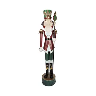 Clayre & Eef Kerstdecoratie Beeld Notenkraker 60x41x207 Cm Rood Groen Metaal