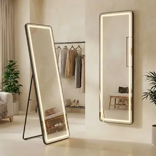 Omniexa Staande Spiegel Met Led Verlchting – Passpiegel - Staand Of Hangend - 3 Lichtkleuren - Dimbaar – 160cm X 40cm