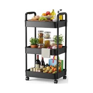 Keuken Trolley Op Wieltjes - 3 Laags - Keukenrek - Serveerwagen - Kastje - Karretje - Opberg - Douche Kastjes Staand - Rekje - Zwart - Luft