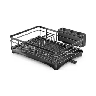 Luft Afdruiprek Met Lekbak - Afwasrek - Droogrek Voor Afwas - Zwart - Afdruipmat - Druip - Rek - Ideaal Voor Keuken & Camping - Rvs - Zwart