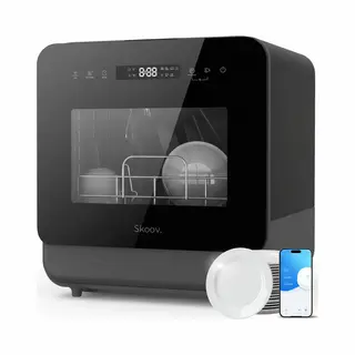 Skoov Mini Vaatwasser Met Waterreservoir Pro - 3 Couverts - 6 Wasprogramma's - Kleine Smalle Vrijstaande Afwasmachine - Camping - Zwart