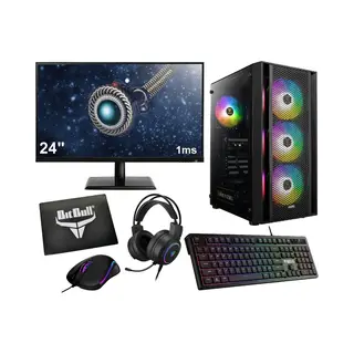 LalaShops Complete Ryzen 5 6-Core Rtx 3050 Mid-Range Game Pc Setup Met 24" Gaming Monitor, Toetsenbord, Muis En Headset - 1TB Ssd - 16GB Ram - WiFi 6 /