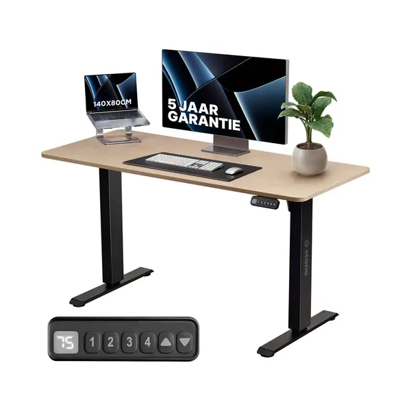 Stane Zit Sta Bureau Elektrisch Verstelbaar - 4 Geheugenstanden - 140 X 80 Cm - Grijs Eiken thumbnail