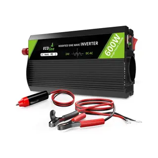 EcoLine - Omvormer 24V Naar 220V/230V Sigarettenaansteker - 600w Vermogen 1200w Piek - Gemodificeerde Sinus - Spanningomvormer - Vrachtwagenlader -