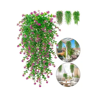 Boncy® Premium Kunstplant - 3 Stuks - Hangplant Roze/Groen Kunstplanten - Nep Planten Voor Binnen En Buiten - Kamer Decoratie - Nepplanten Kunst
