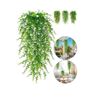 Boncy® Premium Kunstplant - 3 Stuks - Hangplant Wit/Groen Kunstplanten - Nep Planten Voor Binnen En Buiten - Kamer Decoratie - Nepplanten Kunst Plant