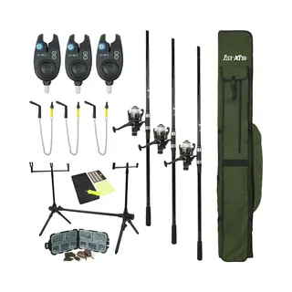 Fish-Xpro Karperset | Carpset Pro Improve Set | 3-Rod | Karperhengelset | Extra Uitgebreid | 96-Delig