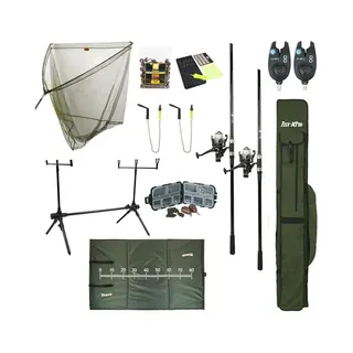 Fish-Xpro Karperset - Improve Mega - Karpervissen - 2 Hengels - 2 Molens - Schepnet - Onthaakmat - Rodpod - Beetmelders