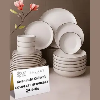 Bavary Collection Bavary 24-delig Beige Keramisch Servies - Rustiek & Modern Tafelservies Set - 6 Persoons - Serviessets - Aardewerk Servies