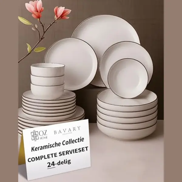 Oz Home Keramik Geschirrset 24-teilig Für 6 Personen – Bavary – Beige Tafelservice Kombiservice Mit Speise-, Suppen- Und Desserttellern & Schalen – thumbnail