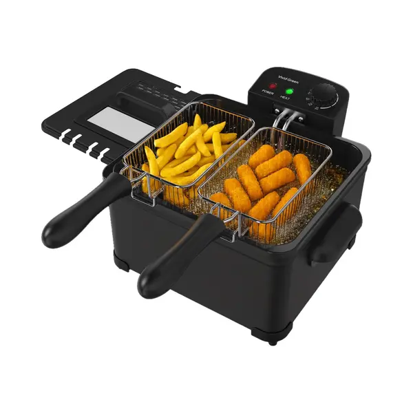 Frituurpan - 5 Liter - 3 Manden - Kijkvenster - Friteuse - Koude Zone - Zwart- Vivid Green thumbnail