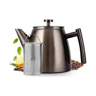 VajaTRends Vaja® Theepot Juliette Gun Metal - Theepot - Theepot Met Filter - Theekan - Theepot Dubbelwandig - Rvs Theekan - 1 Liter